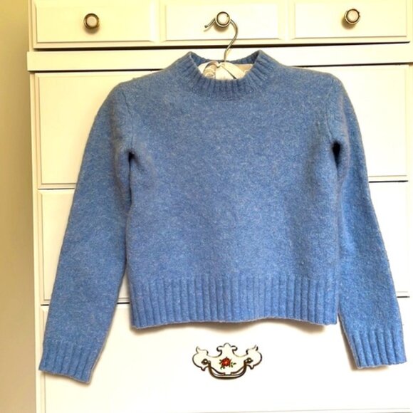 Helmut Lang Cropped Wool Sweater - Light Blue Ribbed Pull Over - Women's Size XS - Picture 2 of 5